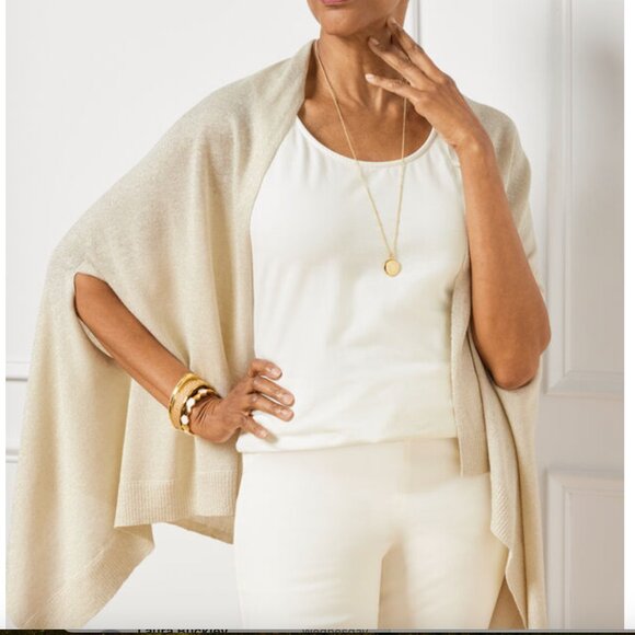 Talbots Soft Champagne Gold Metallic Ruana Wrap - Picture 2 of 11